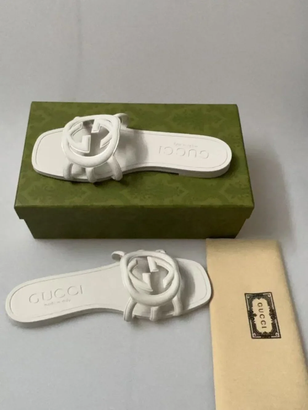 New Gucci Blondie Leather Slides - White / Size 38